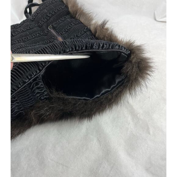 Genuine Mink Fur Muff Hand Warmer Zipper Pocket Coin Purse Wristlet Vintage 40s - Picture 3 of 7